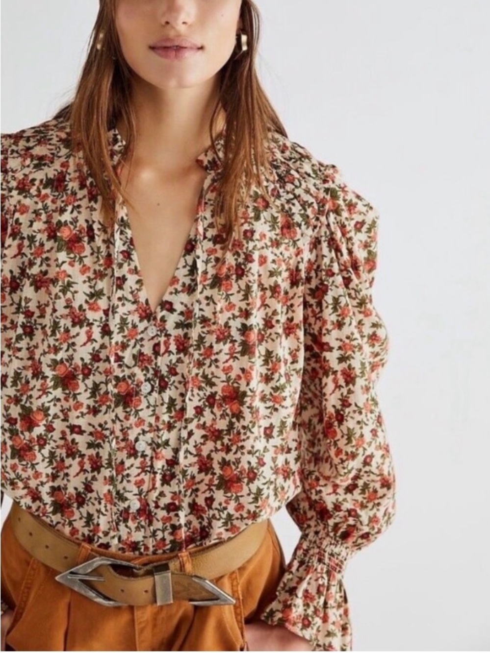 Free People - Meant To BE Vintage Floral Long Sleeve Button Down Blouse Size M